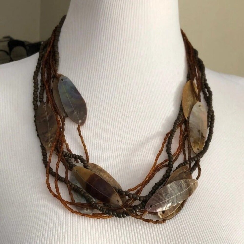 Multi Strand Beaded Necklace Brown